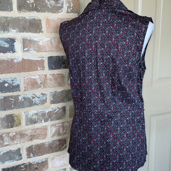 Como Gray & Red Paisley Sleeveless Wrap Top Side Zip Stretch Cotton Size Large - Picture 3 of 8